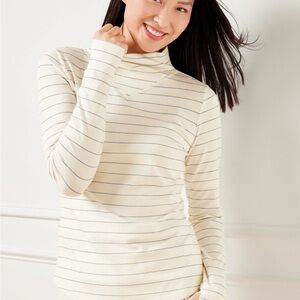 Talbots Cream and Shimmer Gray Striped Turtleneck Sweater 2x